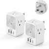 UK Travel Plug Adapter 2 Pack, TESSAN US to UK Power Adaptor with 4 Outlets 3 USB Charger (1 USB C Port), Type G Plug for USA to Ireland Scotland England British Dubai