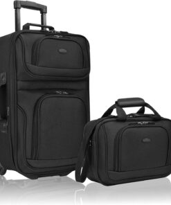 U.S. Traveler Rio Rugged Fabric Expandable Carry-on Luggage Set, Black, 2 Wheel, Set of 2