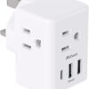 US to UK Plug Adapter, Type G Power Adapter with 3 Electrical Outlet 3 USB Charger, International Plug Adapter, USA to Dubai England Ireland British London Hong Kong Singapore Travel Essentials