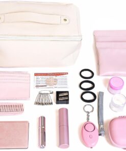 Ultimate Women’s Purse Essentials Kit: Stylish & Practical Organizer with Personal Safety Alarm, Beauty Must-Haves and Care Accessories – Essential Travel Companion, Beige