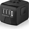 Universal International Travel Power Adapter W/High Speed 2.4A USB, 3.0A Type-C Wall Charger, European Adapter, Worldwide AC Outlet Plugs Adapters for Europe, UK, US, AU, Asia-Black