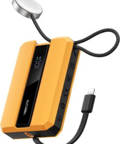 VEEKTOMX PD 30W Power Bank Fast Charging with Built-in Cable for iPhone, Small Portable Charger 10000mAh, Portable Apple Watch Charger, Compact Battery Pack for iPhone 14/13/12/11/iWatch, Yellow