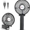 VersionTECH. Portable Handheld Fan, Travel & Camping Essentials Small Desk Fans, Mini Personal Accessories with USB Rechargeable Battery Operated Cooling Electric for Office Room Household Black