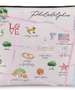 WZMPA Philadelphia City Map Cosmetic Bag Philadelphia Travel Souvenir Gift Philadelphia Long Distance Relationship Makeup Zipper Pouch Bag For Family Friend (Philadelphia)