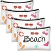 Weewooday Beach Cosmetic Bag for Women Funny Beach Makeup Bag Gifts Beach Accessories Travel Organizer Summer Cotton Case Pouch for Gifts