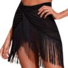 Women Ruffle Trim Sheer Beach Skirt Cover Up Lace Up Skirt Beach Wrap Bikini Shiny Wraps Cover Ups Fishnet