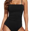 Women Swimsuits Strapless Bandeau Bathing Suits Slimming Swimwear Black Swimsuit