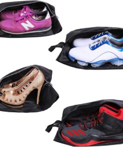 YAMIU Travel Shoe Bags Set of 4 Waterproof Nylon with Zipper for Men & Women, Black