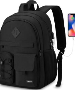 YAMTION Black Backpack for Women,High School Bookbag Backpack Men for Travel College,Middle School Bag for Teens Girls Boys