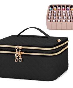 Yarwo Nail Polish Organizer Case Holds 36 Bottles (15ml/0.5 fl.oz), Double-Layer Travel Bag for Nail Polish, Manicure Set and Pedicure Kit, Black (Bag Only, Patent Pending)