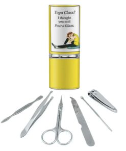 Yoga Class I Thought you Said Pour a Glass Funny Humor Stainless Steel Manicure Pedicure Grooming Beauty Care Travel Kit