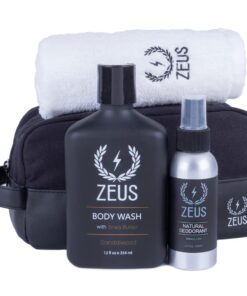 ZEUS Essential Body Care Kit with Travel Dopp Bag – Body Wash with Shea Butter, Travel Toiletry Bag, Wash Cloth & Deodorant Body Spray (Verbena Lime)