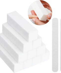 10PCS Nail Buffer Block with 2PCS Nail File – 4 Sided Professional Nail Files Sanding Blocks – Nail Filer and Buffer Set Natural and Acrylic Nails for Nail Care Tools – White