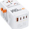 140W GaN Universal Travel Adapter, TESSAN International Plug Adaptor with 1 USB A and 3 USB C Charging Ports, Worldwide Power Outlet for US to Europe UK AUS Ireland(Type C/G/A/I)