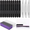15PCS Nail Files and Buffer Kit with Storage Box,Professional Manicure Tool Kit Nail Care Buffer Block Reusable Black White Emery Board for Nature Acrylic Gel Nails Home Salon Travel Use,100/180 Grit