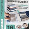 16 Roll Up Travel Compression Bags, Hand Roll Space Saver bags No Vacuum Needed (6 Large Roll/6 Medium Roll/4 Small Roll)