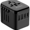 Universal International Power Travel Plug Adapter, 5 in 1 European Travel Plug Adapter W/ 3.5A 2xUSB-A and 2xUSB C Wall Charger and Worldwide AC Outlet for Europe USA UK AUS Asia-Black