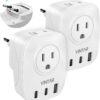 2 Pack European Travel Plug Adapter, VINTAR Foldable International Power Plug with 2 AC Outlets 3 USB Ports(2 USB C), Type C Travel Essentials Charger for US to Most of Europe EU Italy Spain France