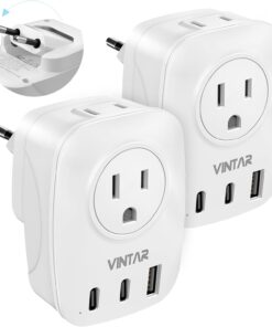 2 Pack European Travel Plug Adapter, VINTAR Foldable International Power Plug with 2 AC Outlets 3 USB Ports(2 USB C), Type C Travel Essentials Charger for US to Most of Europe EU Italy Spain France