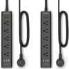 2 Pack Power Strip Surge Protector-5 Widely Spaced Outlets 3 USB Ports(1 USB C Port),1250W/10A with 5Ft Extension Cord, Power Strips with Surge Protection, Wall Mount for Home Office,Black