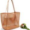 AURUZA Beach Mesh Tote Bag, Casual Tote Bag Hobo for Women Foldable 23L Shoulder Handbag Bag Pool Swimming Bag Accessories