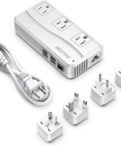 BESTEK Universal Travel Adapter, Worldwide Plug Adapter 110-220V to 110V Voltage Converter 250W with 6A 4-Port USB Charging 3 AC Sockets and EU/UK/AU/US/India International Outlet Adapter