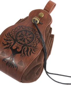 Belt Pouch Waist Bag Fanny Pack Medieval Vintage Leather Pouch Cellphone Holder Holster Carry Belt Purse Pocket Casual Hiking Festival Renaissance Faire Costume Props Travel Wallet (Phoenix)