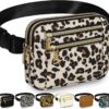 Capolo Fanny Packs for Women Fashion Waist Packs Bag with Adjustable Strap and 4 Zipper Pockets Waterproof Everywhere Crossbody Belt Bag for Workout Running Travelling(Leopard)