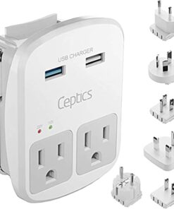 Ceptics Universal Travel Adapter Kit – 2 USB, USB-C Cord+2 US Outlets QC 3.0, Surge Protection, Plugs for Europe, UK, China, Australia, Japan – Perfect for Laptop, Cell Phones, Cameras,Safe ETL Tested