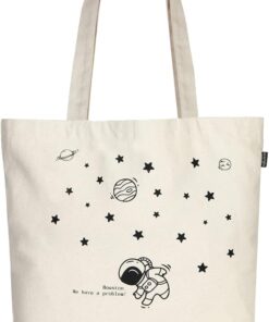 Ecoright Aesthetic Canvas Tote Bags for Women, Reusable Tote Bag with Zip, Ideal for Grocery, Shopping, Travel & Daily Use