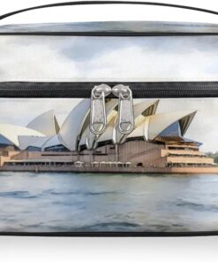 Fashion Sydney Opera House Makeup Bag,Australian Scenery Portable Cosmetic Bag, Large Capacity Travel Toiletry Bag Wash Bag with Compartments and Handles- Cosmetic Case Organizer for Ladies Traveling