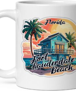 Fort Lauderdale Beach Florida Mug for Women Men Ceramic Mugs Tea Coffee Cup with Handle Cute White Mug Size – 11 oz Funny Novelty Nice Graphic Design Print Mug for Kitchen ID44994