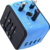 International Travel Adapter Universal Power Adapter Worldwide All in One 4 USB Perfect for European US, EU, UK, AU 160 Countries (Blue)