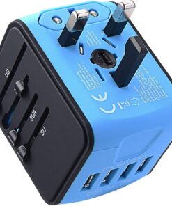 International Travel Adapter Universal Power Adapter Worldwide All in One 4 USB Perfect for European US, EU, UK, AU 160 Countries (Blue)