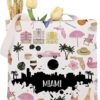 MAOFAED Miami Gift Miami Welcome Gift Miami Tote Bag Miami Souvenir Canvas Tote Bag For Shopping Travel Office