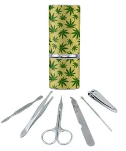 Marijuana Pot Weed Leaf Pattern Stainless Steel Manicure Pedicure Grooming Beauty Care Travel Kit