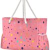 Memphis Style Polka Dots Pattern Sandproof Womens Travel Tote with side pocketes Bag Carry On Travel Essentials Beach Gifts Birthday Gifts for Women