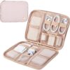 NISHEL Travel Cord Organizer Case,Tech Electronic Case, Travel Essentials for Charger, Cable, Phone, Hard Drive, USB, SD Card, Pink