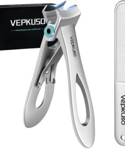 Nail Clippers for Seniors, Wide Jaw Fingernail Clippers and Angled Head Toenail Clippers for Thick Nail, Stainless Steel Professional Nail Cutter with File (Sliver Nail Clipper)