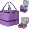 Nail Polish Organizer Case – Holds 42+ Bottles (15ml/0.5 fl.oz) and 1 Nail Lamp, Upgraded Double-layer Nail Polish Carrying Case Nail Polish Storage Bag with Handles (Purple-42 Bottles)