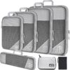 NiHome 7PCS Compression Packing Cube Set Expandable Mesh Travel Bags Luggage Organizers with Electronic Cable Cord Charger Organizer Drawstring Bag for Trip Home Storage Travel Gear Accessories (Grey)