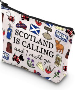 TSOTMO Scotland Makeup Bag Gift Edinburgh Gift Scotland Is Calling And I Must Go Zipper Bag Gift For Scottish (SCOTLAND)