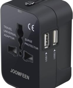 Travel Adapter, JOOMFEEN Worldwide All in One Universal Power Wall Charger AC Power Plug Adapter with Dual USB Charging Ports for USA EU UK AUS Cell Phone Laptop (Black)