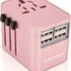 Universal Travel Adapter International All in One Plug (Rose Gold)- w/4 USB Ports Work – 150+ Countries – 220 Volt – Type C A G I for UK Japan Germany France EU European