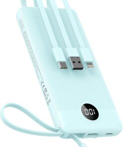VEEKTOMX Portable Charger with Built-in Cables – 10000mAh Power Bank for iPhone – Slim Fast Charge USB C Battery Pack – Small Travel Essentials Powerbank, Compatible with iPhone, Samsung, Android, etc