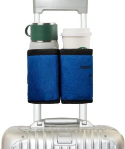 riemot Luggage Travel Cup Holder Free Hand Drink Carrier – Hold Two Coffee Mugs – Fits Roll on Suitcase Handles – Gifts for Flight Attendants Travelers Accessories Navy