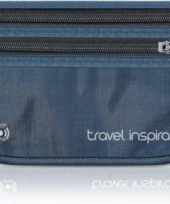 travel inspira Travel Money Belt with Anti-Theft Zippered Slim Travel Pouch RFID Blocking Passport Holder Hidden Travel Wallet under Clothes to Protect Credit Cash, Passports, and Documents, Navy Blue