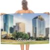 Houston City Scene Building Cityscape Beach Towel Fast Drying Blanket Large Easy Pack Hello Summer Beach Towel Pack for Outdoor Summer Camping Travel Essentials 51x31in Vacation Gifts
