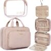 BAGSMART Toiletry Bag Hanging Travel Makeup Organizer with TSA Approved Transparent Cosmetic Bag Makeup Bag for Full Sized Toiletries, Large-Pink