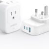2 Pack USA International Plug Adapter, Anker Travel Adapter, 15W Max with 2 AC, 2 USB-C, and 1 USB-A Port, Ideal for iPhone 15, iPad Air, and More, Compact for Travel, Cruise (TUV Listed) (Type G-UK)